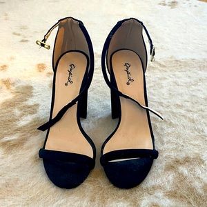 Like new, black suede block heels. Size 6.5